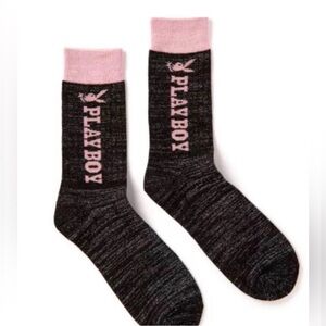 PLAYBOY Black and Pink Glittery Logo Crew Socks- NWT